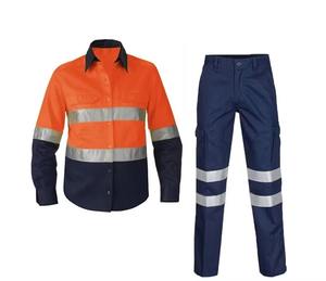 Ropa de trabajo industrial de alta visibilidad personalizada, chaqueta de seguridad reflectante, pantalones con logotipo, traje de trabajo de algodón, uniformes de mono - Product Image 1