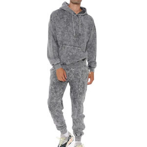 Haut à capuche en polaire épaisse et pantalon évasé empilé à la mode pour hommes ensemble de deux pièces Streetwear décontracté chaud à capuche pour l'hiver - Product Image 1