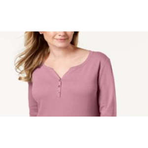 Top Henley in Cotone Rosa con Decorazione a Bottoni per Donna, Taglia Piccola, Marca Karen Scott - Product Image 3