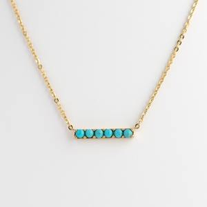 Collar de Oro de Última Moda al por Mayor, Collar de Barra de Oro Amarillo de 14K de Alta Gama con Cabujón de Turquesa Natural, Proveedor de Joyería - Product Image 2