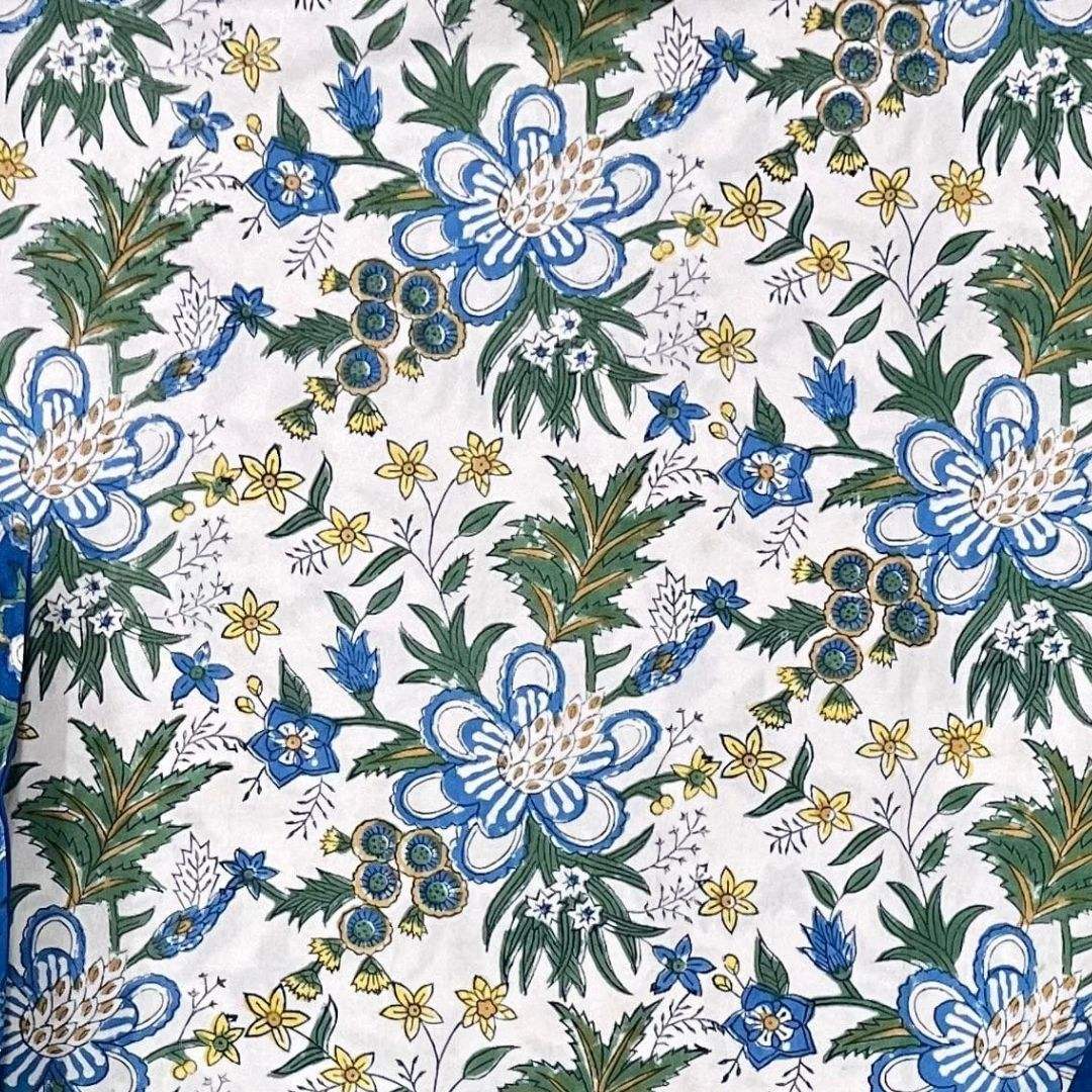 White Base & Blue Yellow Green Flowers