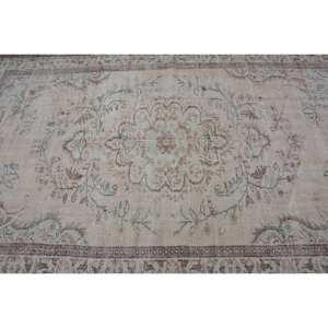 Alfombra turca Vintage de área grande de 5,2x8,5 pies, patrón de retazos marrón Beige, Material de lana, respaldo de látex, estilo Tabriz para adolescentes - Product Image 5