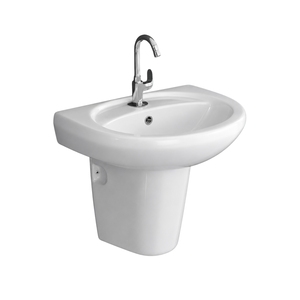 Lavabo de pared de piedra de superficie sólida clásico, de forma irregular, con un solo orificio, diseño contemporáneo para baño. - Product Image 1
