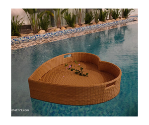 Cesta de desayuno flotante al aire libre Bandeja de servicio de piscina de ratán Venta al por mayor Resort Villa Cesta de desayuno flotante de mimbre Vietnam - Product Image 3