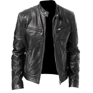 FISLEY International Men's Genuine <b>Leather</b> Bomber <b>Jacket</b> Vintage Casual Biker Style Waterproof Reversible <b>Winter</b> Outerwear - Product Image 5