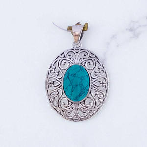 Pendentif ovale en argent sterling 925 avec pierre turquoise, best-seller, design de créateur, à prix raisonnable - Product Image 1