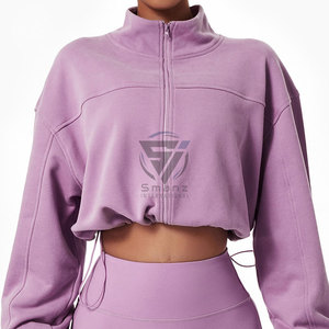 Sudadera con Capucha Corta Personalizada para Mujer, 380g/280g, 100% Algodón Felpa, Estilo Urbano Informal, Sudadera Corta Holgada con Capucha - Product Image 4