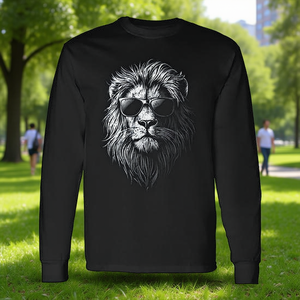 T-shirt a maniche lunghe con grafica Cool Lion With Sunglasses per tutte le età - Product Image 3