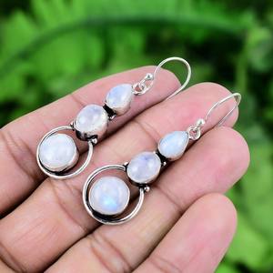 925 boucles d'oreilles en argent Sterling massif avec pierre de lune Spinner pierre précieuse de feu bleu pour la fête femmes balancent bijoux cadeau donnant - Product Image 2