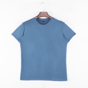 Base Logo Custom Regular-Fit Verano O-cuello ODM Casual Azul-gris Camiseta 100% Algodón Color liso Jersey de punto Camiseta en blanco - Product Image 1