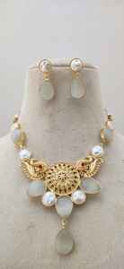 Stylish Premium Antique Golden Handmade <b>Mother</b> <b>of</b> <b>Pearl</b> Design Necklace Set Heavy Brass Made Customized Design - Product Image 6