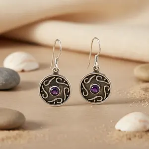 Boucles d'oreilles pendantes tendance pour femmes en argent 925 plaqué or avec améthyste, perle, diamant, zircon, matériau or rose pour cadeau de fête - Product Image 1