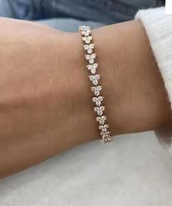 4.30 Ct Lab Grown Round Cut Diamond Tennis Bracelet Solide 14K Or Rose Cluster Set E/VS1 Bracelet de Tennis fait main pour les femmes - Product Image 1