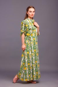Vestido Maxi de Verano y Otoño para Mujer, Estilo Dulce, Cintura Natural, Algodón Voile Estampado a Mano en India, Ecológico, Estampado Floral Elegante - Product Image 5