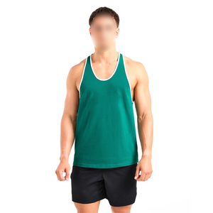 Couleur verte avec côtes blanches de la plus haute qualité sans manches hommes vêtements respirant Fitness Wear Gym haltérophilie Stringers - Product Image 1