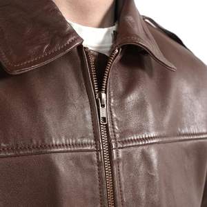<b>Men's</b> Genuine Lambskin Brown Bomber <b>Jacket</b> with Removable <b>Sherpa</b> Collar Premium Leather and Canvas <b>Mens</b> Leather <b>Jacket</b> - Product Image 3