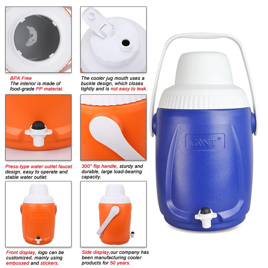 5L individuelles Logo Getränk-Spout-Tropf-Eis-Eimer isoliert Picknick-Wasserkühlbecher aus Kunststoff Wasser-Kugel mit Auslauf