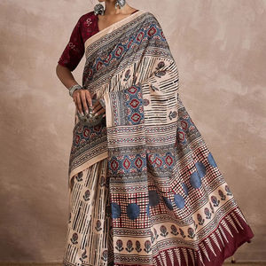 Ridhimajrak พิมพ์ลายโดลาเส้นใยวิสคอสส่าหรีแบบอินเดียนิ่มน้ำหนักเบา - Product Image 1