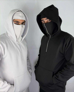 Sweats à capuche Ninja unisexes en molleton de coton 400 g/m² avec masque intégré, streetwear, respirant, double capuche, personnalisable, fermeture éclair - Product Image 6