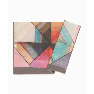 Chal de Moda Rectangular con Borlas de Seda y Algodón Turquesa con Patrón Geométrico - Product Image 1