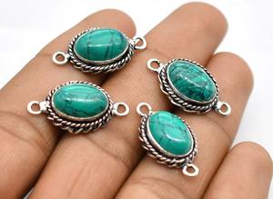 25X14mm Turquoise Gemstone Charm Connector Lot plaqué or 18 carats et plaqué argent antique, connecteur à double boucle pour la fabrication de bijoux NC2 - Product Image 2