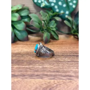 Navajo <b>Turquoise</b> Coral Sterling Silver Men's Statement <b>Ring</b> Size 10.75 - Product Image 4