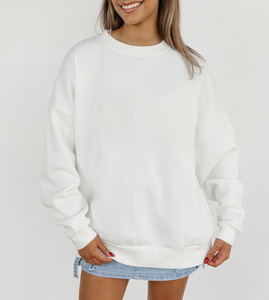 Sweat-shirt à col rond ample décontracté de haute qualité pour femmes, personnalisé, 100% coton, couleur unie, imprimé, brodé, tricoté - Product Image 1