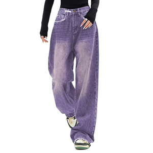 Pantalons en jean pour femmes grande taille de style nouveau, de haute qualité, bleu, décontractés, pour tous les jours, style streetwear, jambes larges, écologiques, taille mi-haute - Product Image 2