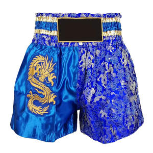 Shorts de boxe thaïlandaise Muay Satin taille haute, imprimé numérique doré, MMA, kickboxing, trunks de combat, logo frontal, vêtements d'arts martiaux, OEM - Product Image 1
