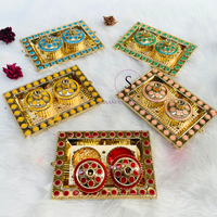 Fabriqué à la main Designer Kumkum et Chawal Plaqué Or Pierre Travail Thali Multipattern Thali pour Mariage, Haldi, Mehndi, Puja Favor