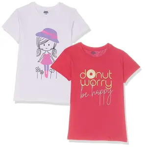 Red and White combo cartoon printed girls tops 100% pure cotton half sleeve Summer Round Neck Loose girls tee shirt Direct sales