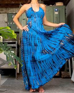 ชุดเดรสแขนยาวผ้าเรยอนสำหรับผู้หญิงชุดเดรสเปิดหลังผูกคอย้อมสีสดใสริมชายหาดทันสมัยสำหรับใส่ในช่วงฤดูร้อนและบรรยากาศวันหยุด - Product Image 1