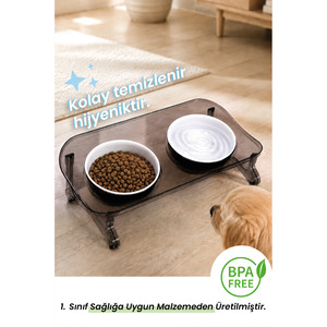 Dual 15 Inclined Elevated Pet <b>Slow</b> <b>Feeder</b> Cat and Dog Food and Water Bowl Oval Shape Plastic Portable Indoor Outdoor Use - Product Image 2