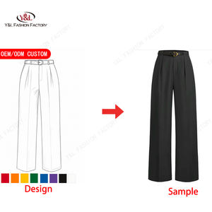 प्रीमियम ऊन कपड़े कस्टम महिला कार्गो पैंट मध्य कमर ओएम/ओडम फैक्टरी-चौड़ा पैर कोरियन शैली सूट पैंट - Product Image 2