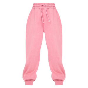 Pantalones de chándal de algodón rosa de cintura alta para mujer, pantalones de entrenamiento informales cómodos con cordón, estilo de calle, Parte delantera plana - Product Image 1