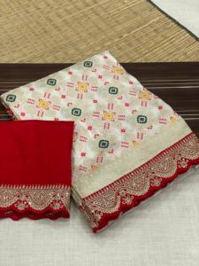 Nueva variedad de vestido elegante suave Banarsi Dola blusa Sari de seda con bordado tejido codificación trabajo exportador mundial - Product Image 6