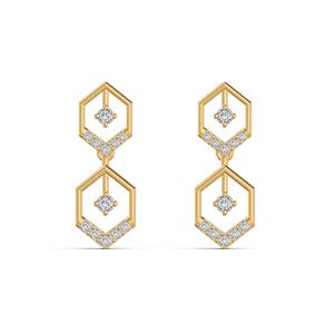 Pendientes Geométricos con Diamantes Cultivados en Laboratorio, Pendientes Colgantes Hexagonales de Oro Amarillo de 18K para Mujer - Product Image 4