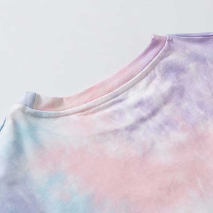 Nouveau femmes décontracté haut court à la mode Polyester cravate teinture femmes T-Shirts pour femmes cravate teinture à manches courtes dames t-shirt - Product Image 5