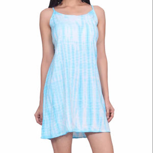 Vestido Casual de Verano sin Mangas con Cuello Redondo para Mujer, Azul Claro, Largo hasta la Rodilla, Tejido, Lavable, 100% Algodón, Cintura Holgada, Transpirable - Product Image 1