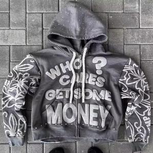 Sudadera con capucha recortada con cremallera completa para hombre Sudadera con capucha de gran tamaño con logotipo personalizado de alta calidad Ropa de calle para hombre - Product Image 6