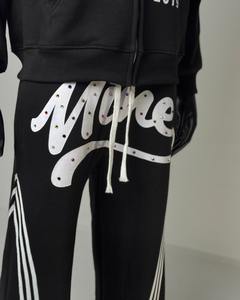 Ensemble sweat-shirt et pantalon de survêtement à capuche surdimensionné en coton 100% à fermeture éclair intégrale, brodé de pierres multicolores, lavage à l'acide, strass, vente chaude - Product Image 3