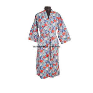Robe kimono longue vintage en coton biologique pur, matelassée, faite à la main, mode indienne pour les festivals, vêtements de nuit, veste confortable - Product Image 6