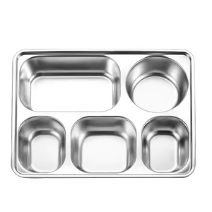 Durable 202 Acero inoxidable 4/5 Compartimento Plato de cena rectangular Bandeja de comida rápida - Product Image 6