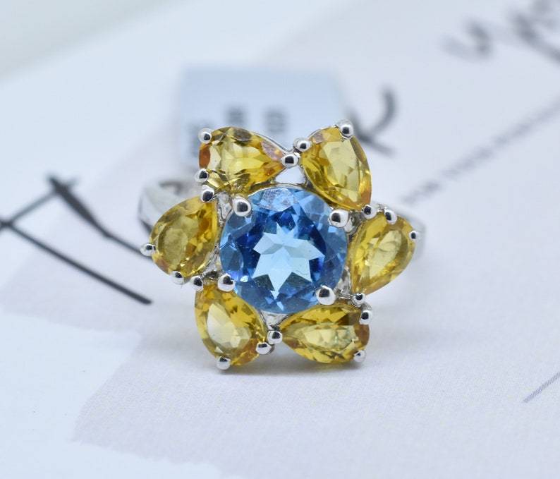 Anello In Argento 925 Con Citrino Giallo Fatto A Mano - Gioiello Vintage Regalo