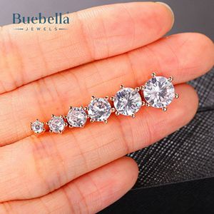 Gran oferta, pendientes de tuerca de corte redondo de 6 puntas de Plata de Ley 925, estilo Hip Hop para hombres - Product Image 1