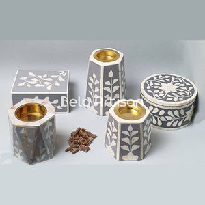 Juego de quemador Bakhoor con incrustaciones de hueso Floral gris hecho a mano, cuenco de latón, soportes de incienso con cajas de almacenamiento para fragancia de lujo para el hogar - Product Image 5