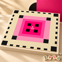 Tapis de Mahjong Américain Carré de 33 Pouces, 3mm Néoprène Rose et Noir, Housse de Table Géométrique, Design Original pour Soirées Jeux, Décoration Intérieure et Cadeaux