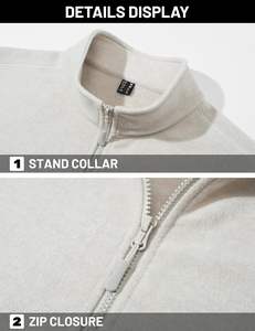 Veste pour homme surdimensionnée à fermeture éclair de couleur unie Veste légère à fermeture éclair complète Manteaux chauds et doux décontractés avec poches - Product Image 4