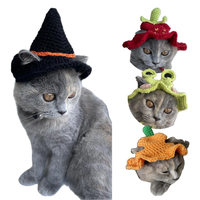 Gorro de ganchillo para gato, disfraz de gato espeluznante, gorro de punto con trenza para Halloween, sombrero de bruja hecho a mano con orificios para las orejas, gorro de ganchillo para mascotas con hilo no tóxico