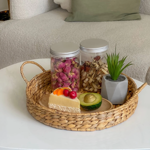 Plateau rond écologique en jacinthe d'eau-Panier tissé à la main avec poignées latérales pour les repas, l'affichage ou les cadeaux Panier décoratif - Product Image 2